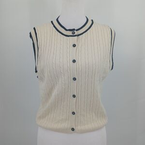 Divided Button Up Sweater Vest Womens M Cream black Preppy Academic Minimalist